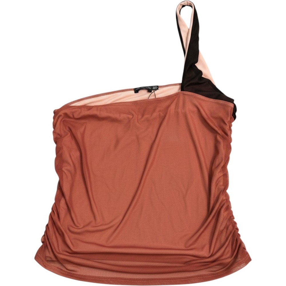 PrettyLittleThing One Shoulder Top Women 14 Rust Mesh Ruched Asymmetric CMS8894